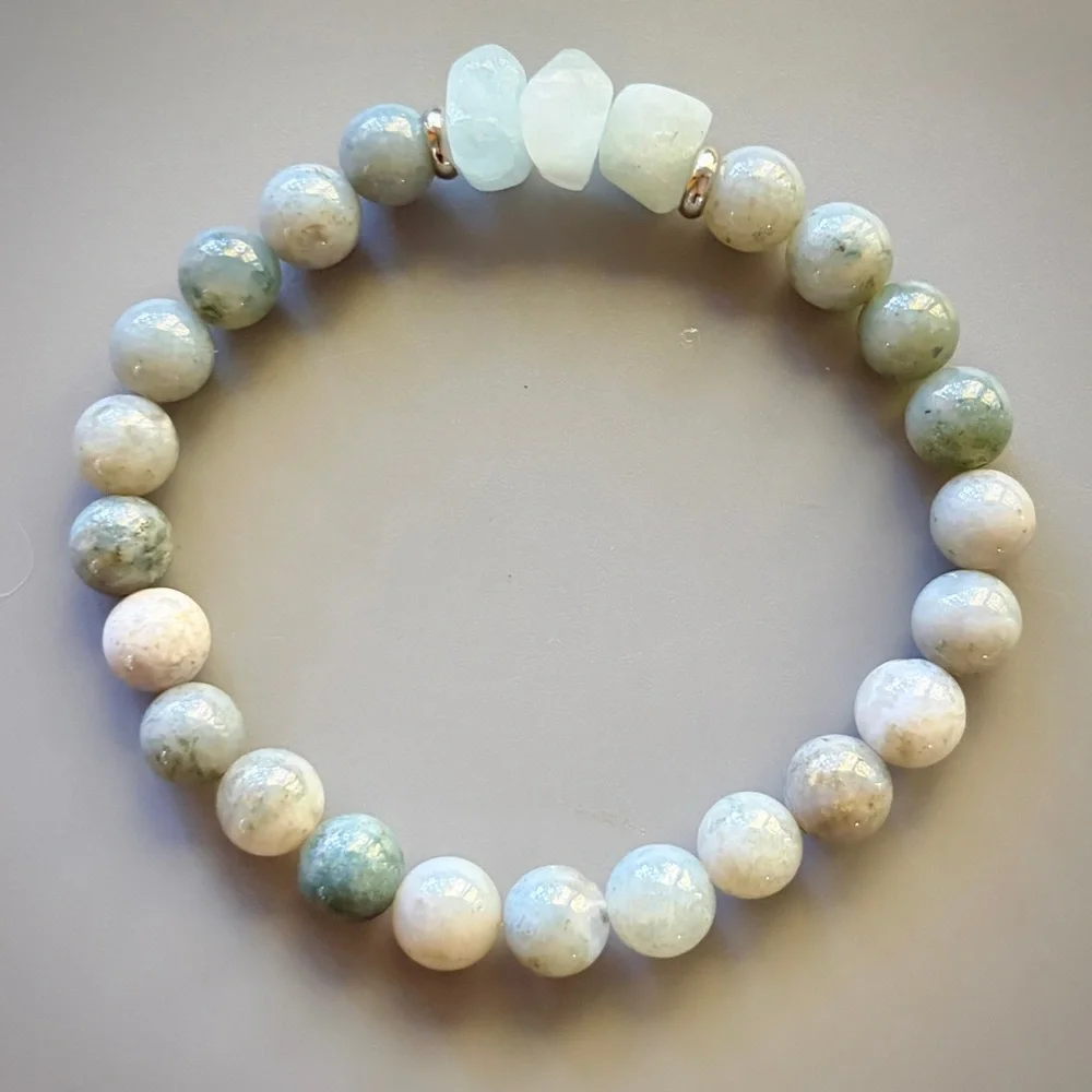 Natural Blue Ocean Jasper and Aquamarine Beaded Bracelet - Picture 6 of 7